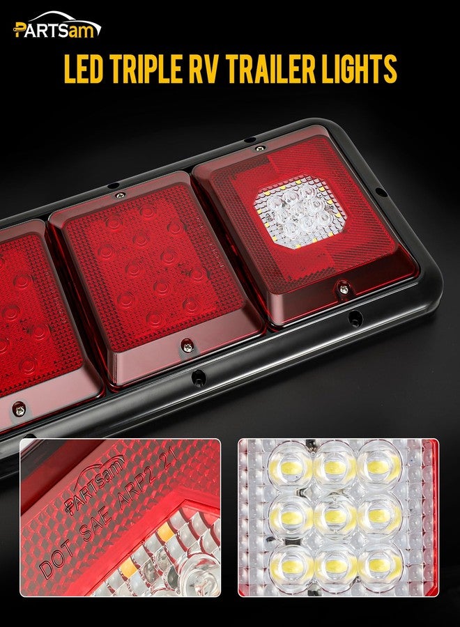 Partsam 2Pcs LED Triple Tail Lights 45 LEDs, Rectangle Vertical or Horizontal Mount LED Trailer Camper RV Tail Lights Stop Turn Tail Backup Reverse Lights Taillights w/Black Base - Red/Clear Lens - Image 2